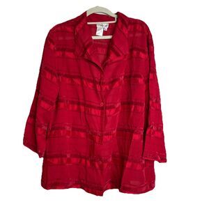 Coldwater Creek Women’s Red Blouse Textured Blouse Satin Stripes Size Large
